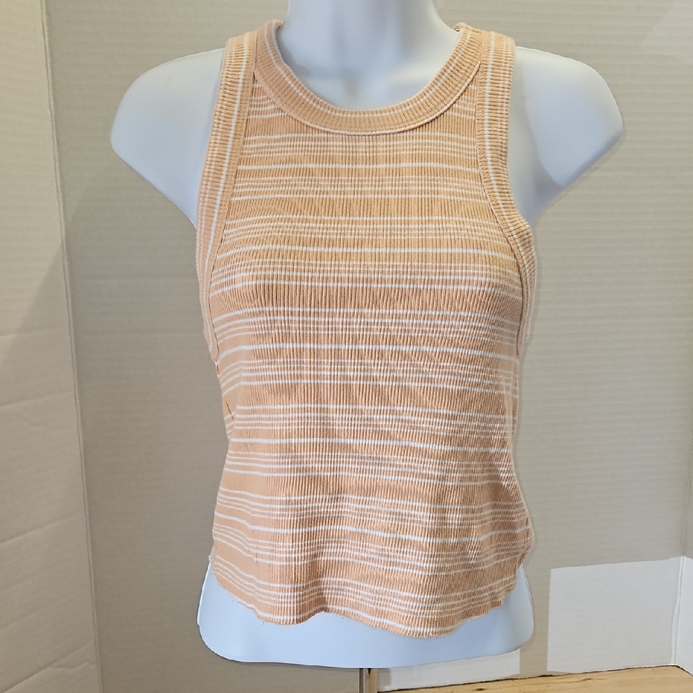 Aerie Tan and White Striped Tank Top